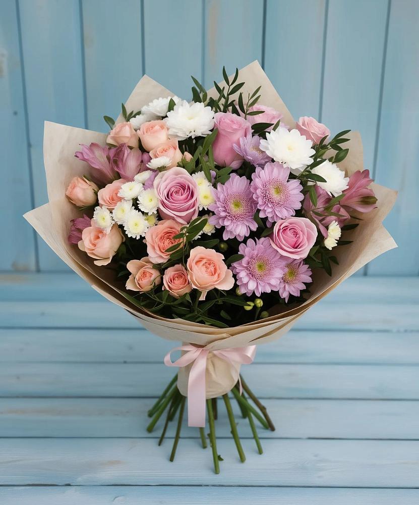 Букет цветов из: Хризантемы, Розы и Альстромерии в Новой Криуше