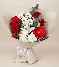 Букет цветов из:  Розы, Хризантемы, Герберы и Лилии в Новой Криуше