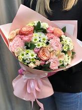 Букет нежные объятья в Новой Криуше Букет цветов из: Гвоздики, Розы и Хризантемы в Новой Криуше