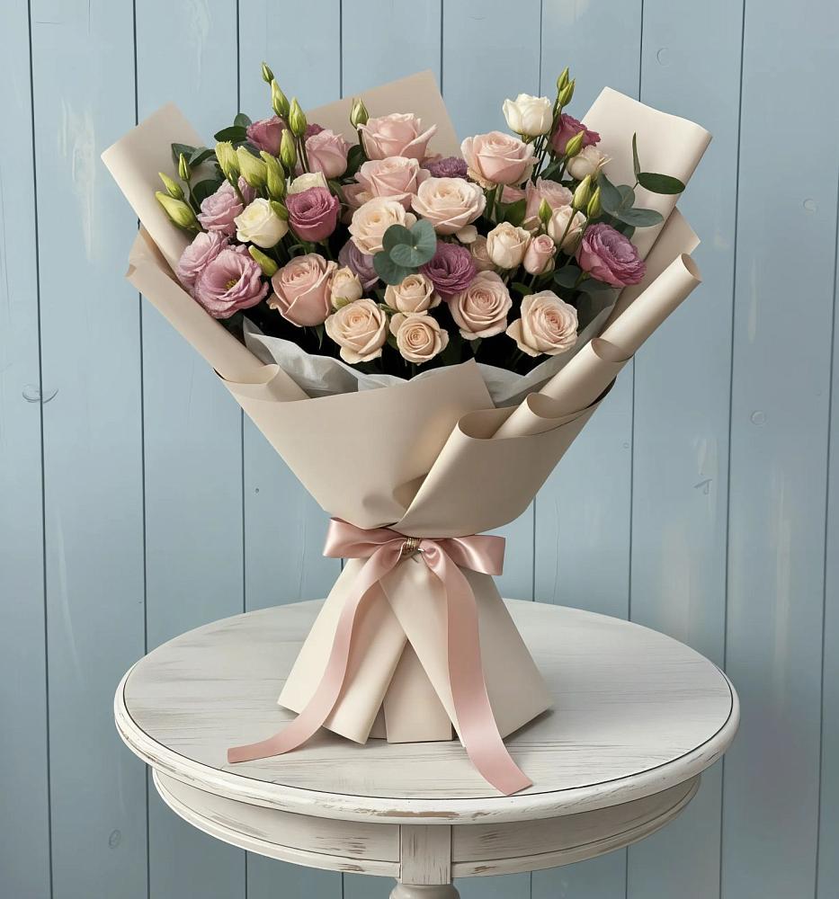 Букет цветов из: Розы и Лизиантусы в Новой Криуше