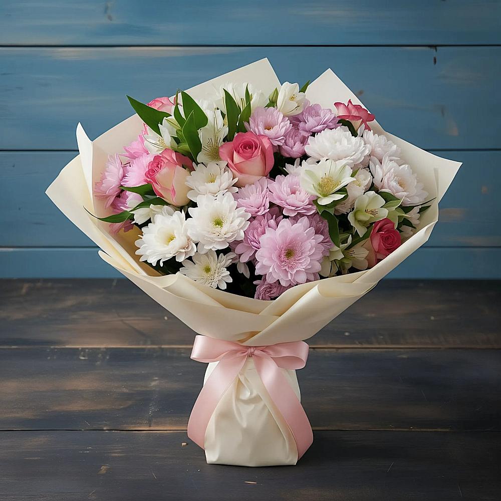 Букет цветов из: Хризантемы, Альстромерии и Розы в Новой Криуше